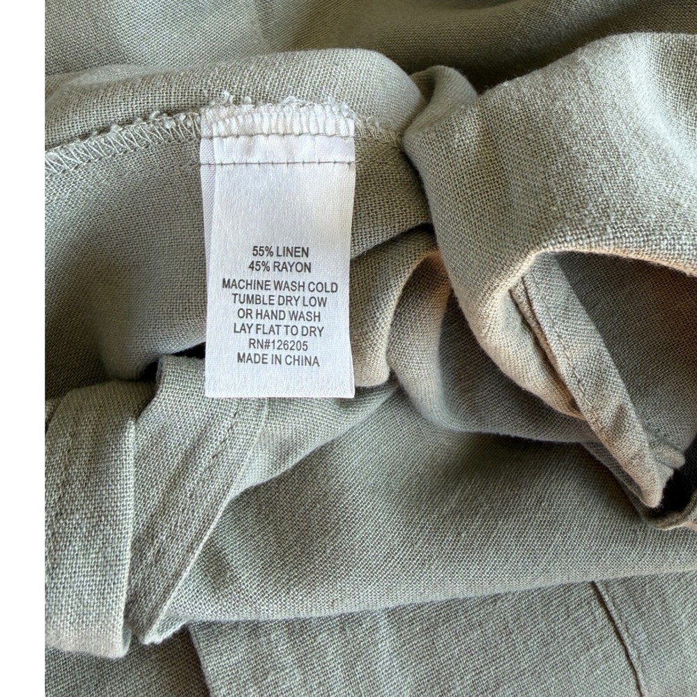 Linen Blend Soft Sage Green A-Line‎ Midi Skirt Button Front Pockets XL - Picture 7 of 10
